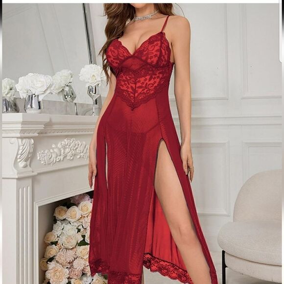Lingerie Sleepwear burgundy lace and mesh nwt size 18W - Picture 5 of 14